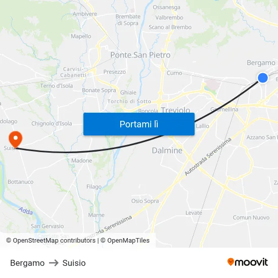 Bergamo to Suisio map