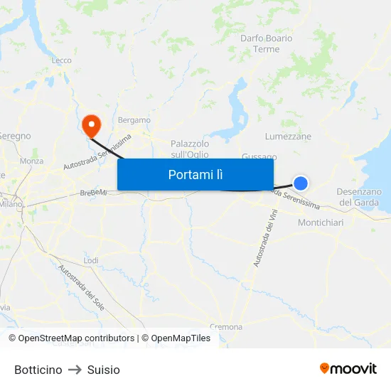 Botticino to Suisio map