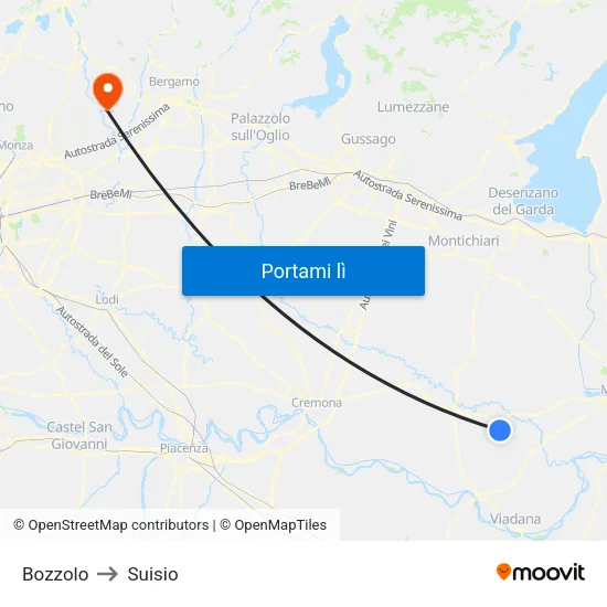 Bozzolo to Suisio map