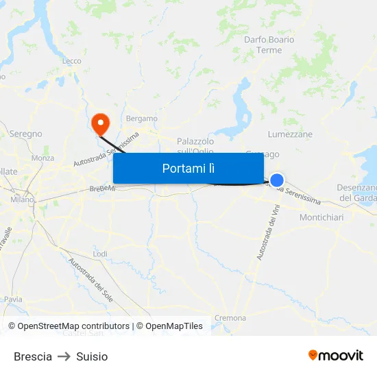 Brescia to Suisio map