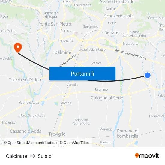 Calcinate to Suisio map