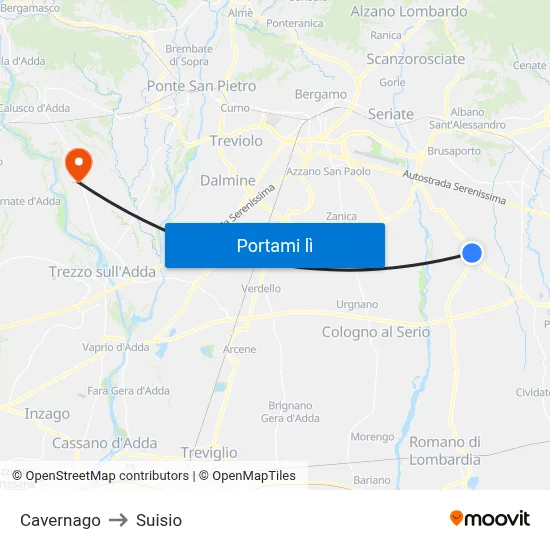 Cavernago to Suisio map
