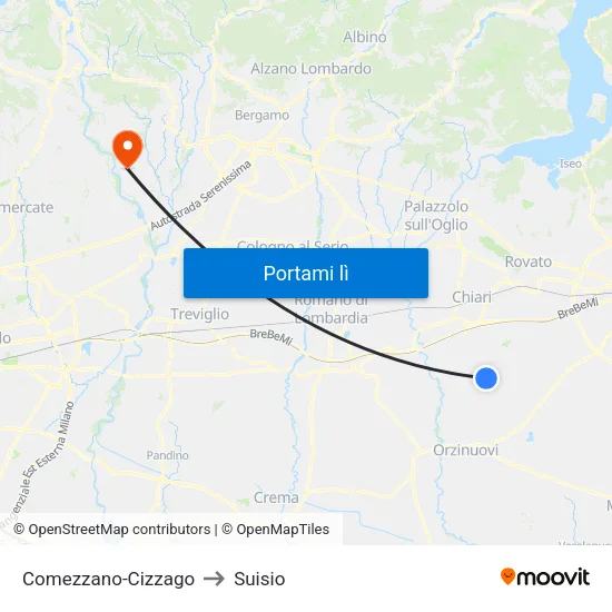 Comezzano-Cizzago to Suisio map