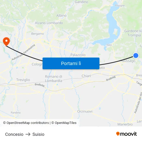 Concesio to Suisio map