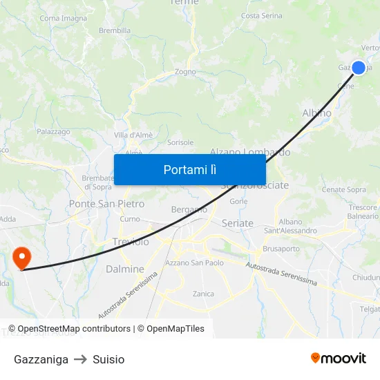 Gazzaniga to Suisio map