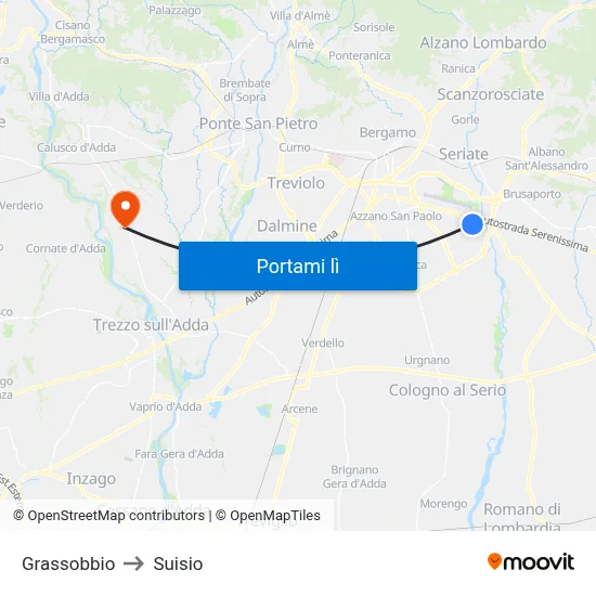 Grassobbio to Suisio map