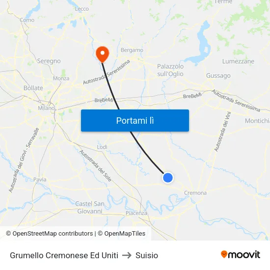 Grumello Cremonese Ed Uniti to Suisio map