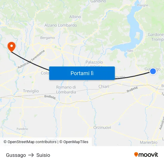 Gussago to Suisio map