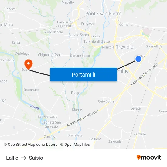 Lallio to Suisio map