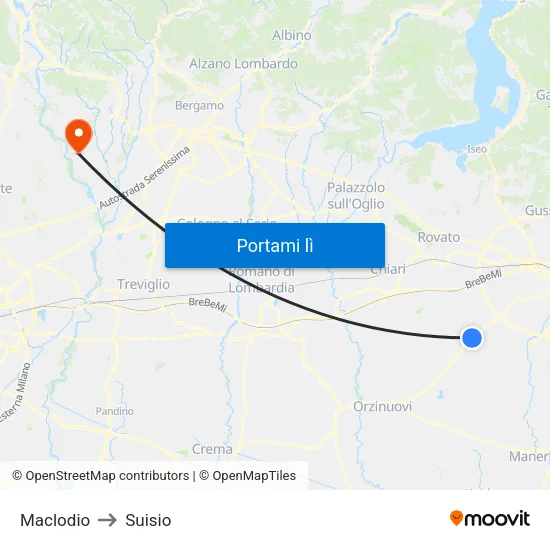 Maclodio to Suisio map