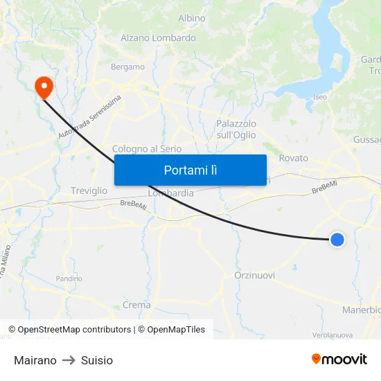 Mairano to Suisio map
