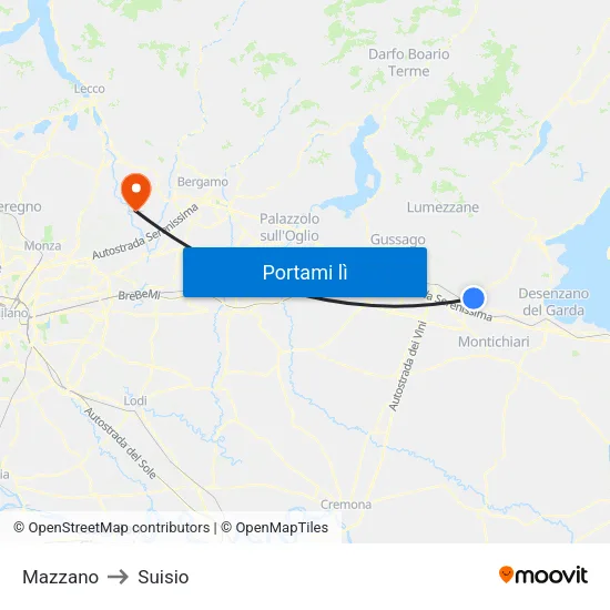 Mazzano to Suisio map