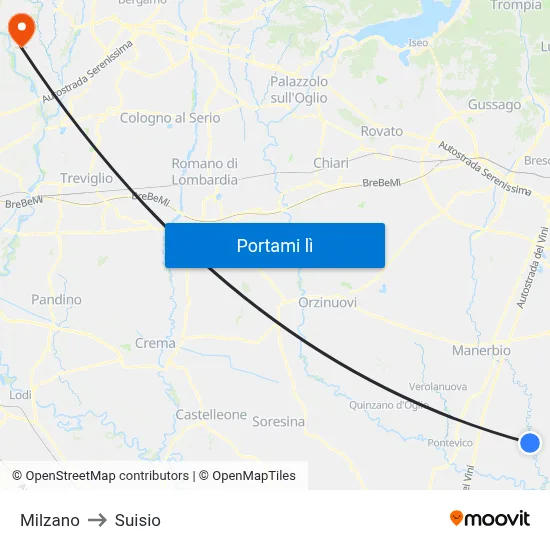 Milzano to Suisio map
