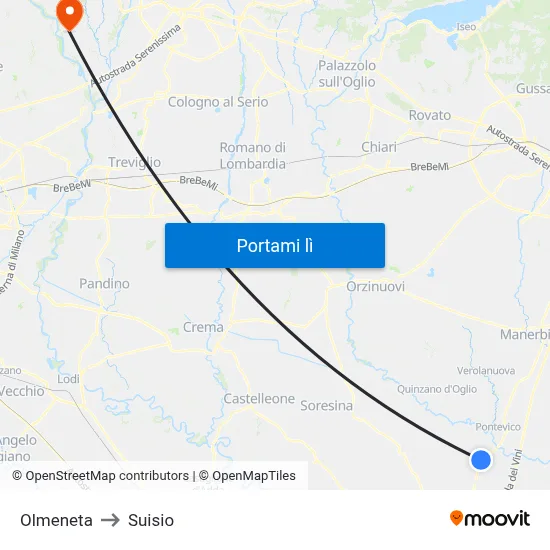 Olmeneta to Suisio map