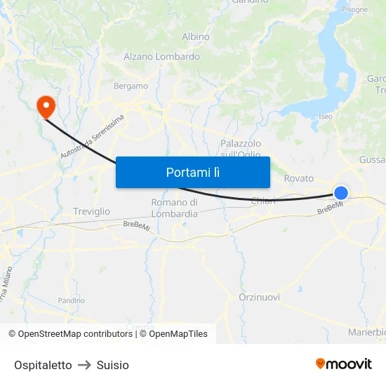 Ospitaletto to Suisio map