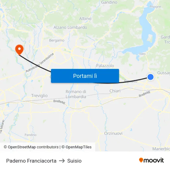 Paderno Franciacorta to Suisio map