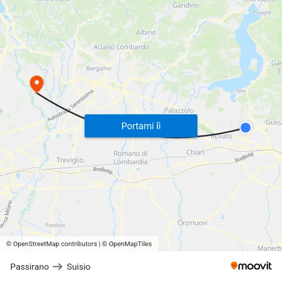 Passirano to Suisio map