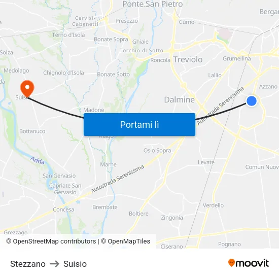 Stezzano to Suisio map