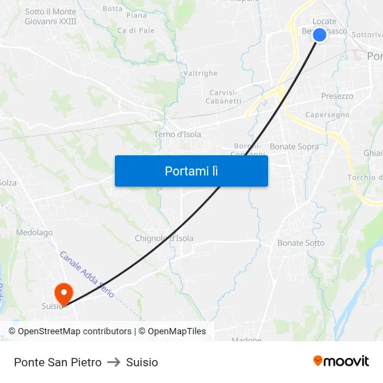 Ponte San Pietro to Suisio map