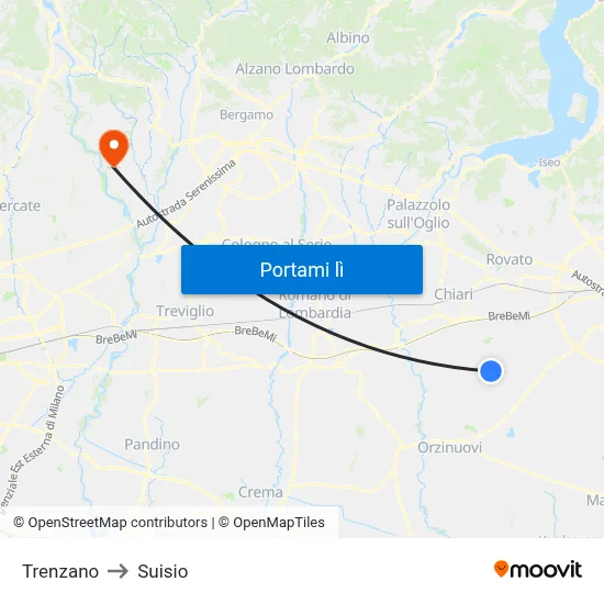 Trenzano to Suisio map