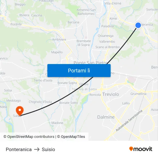 Ponteranica to Suisio map