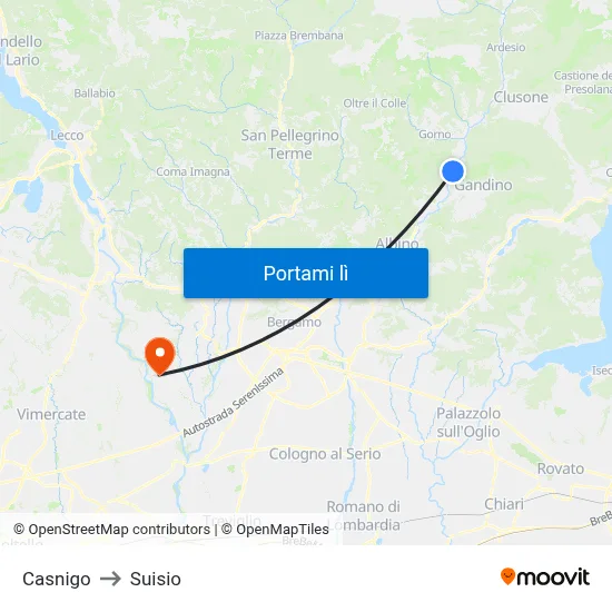 Casnigo to Suisio map
