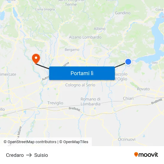 Credaro to Suisio map
