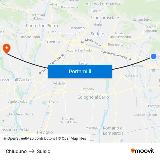 Chiuduno to Suisio map
