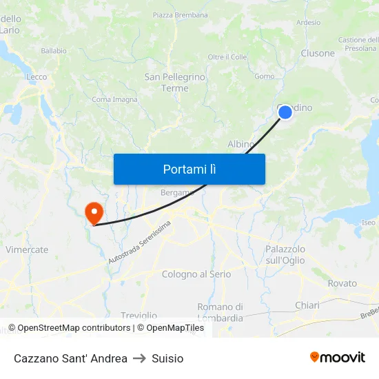 Cazzano Sant' Andrea to Suisio map