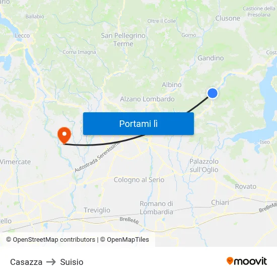 Casazza to Suisio map