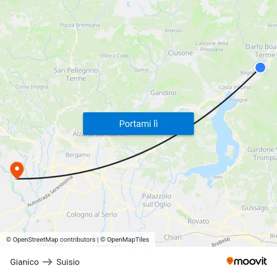 Gianico to Suisio map