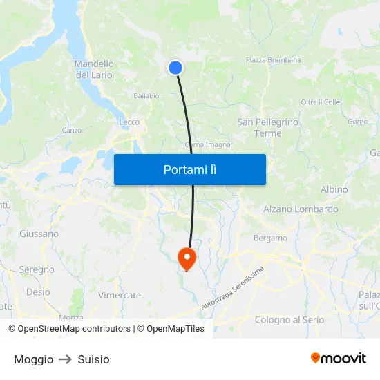 Moggio to Suisio map