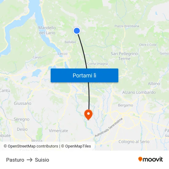 Pasturo to Suisio map