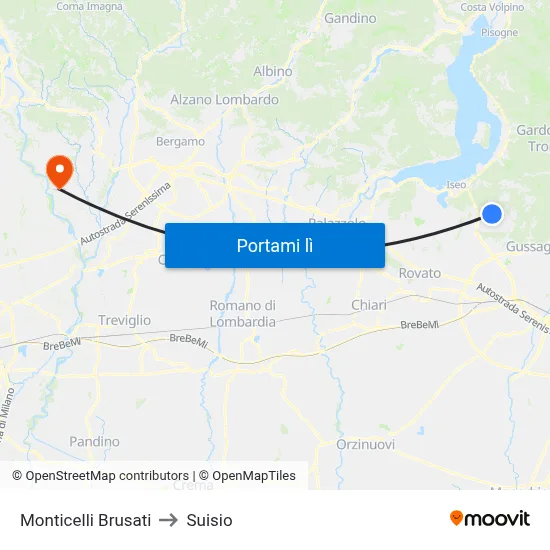 Monticelli Brusati to Suisio map