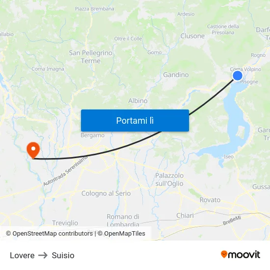 Lovere to Suisio map
