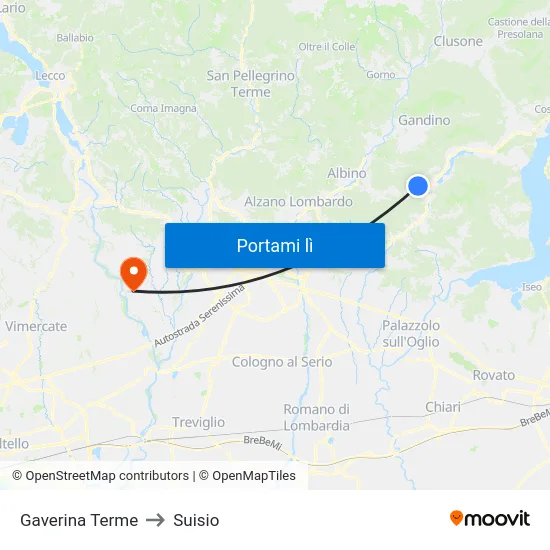 Gaverina Terme to Suisio map