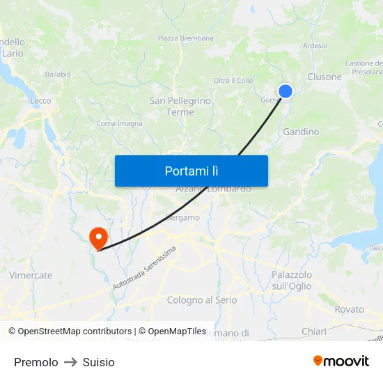 Premolo to Suisio map