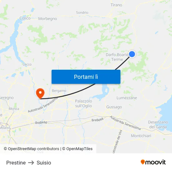 Prestine to Suisio map