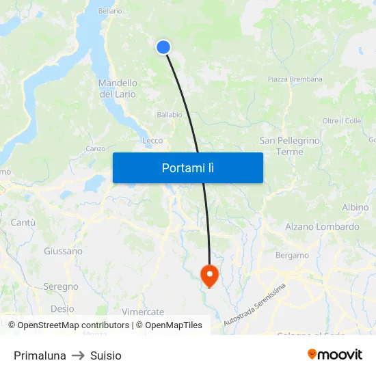 Primaluna to Suisio map