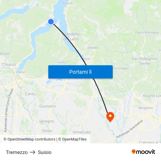 Tremezzo to Suisio map