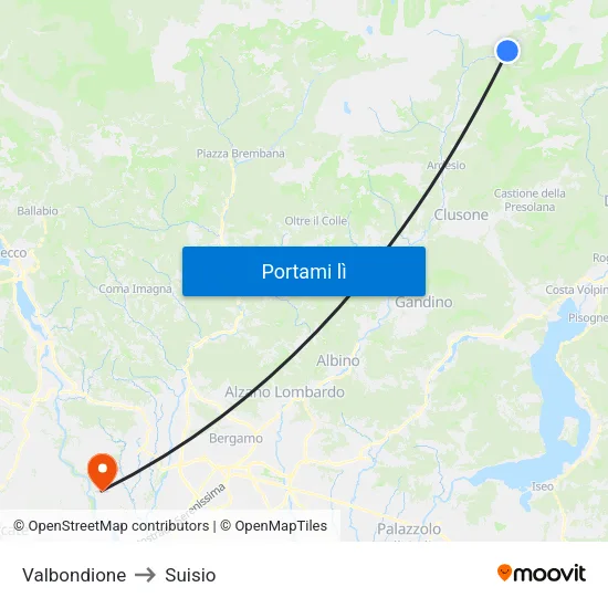 Valbondione to Suisio map