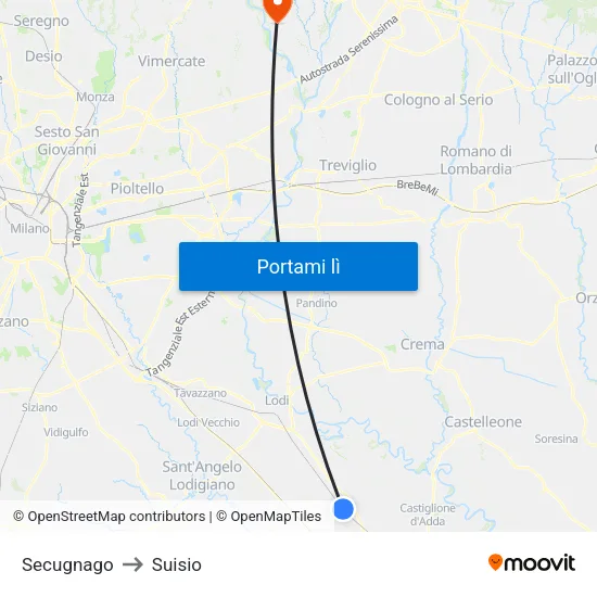 Secugnago to Suisio map