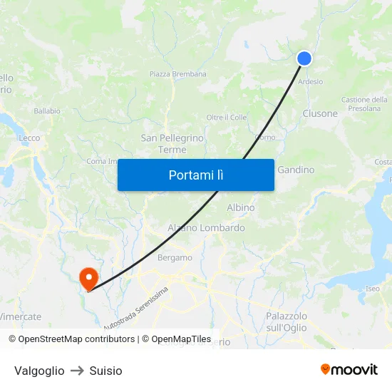 Valgoglio to Suisio map