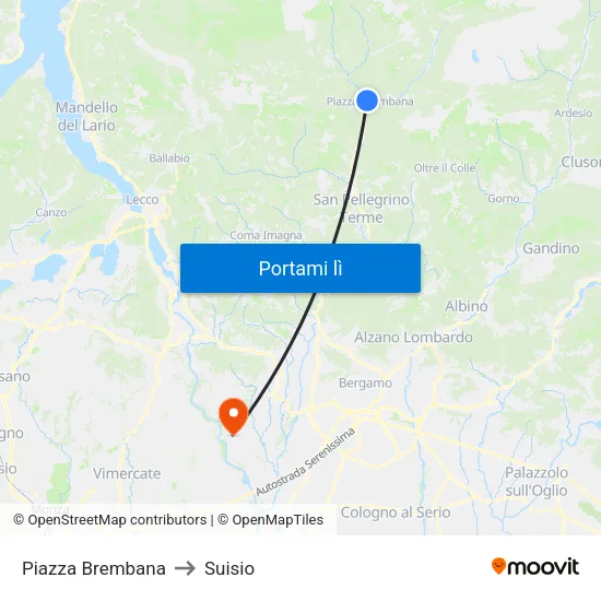 Piazza Brembana to Suisio map