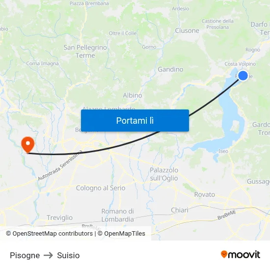 Pisogne to Suisio map