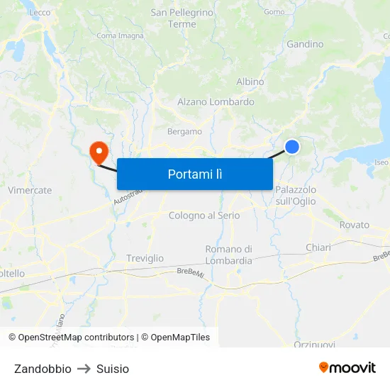 Zandobbio to Suisio map
