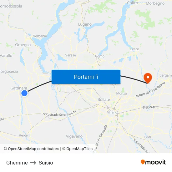 Ghemme to Suisio map
