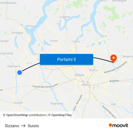 Sizzano to Suisio map