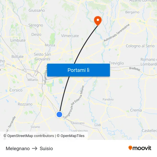 Melegnano to Suisio map