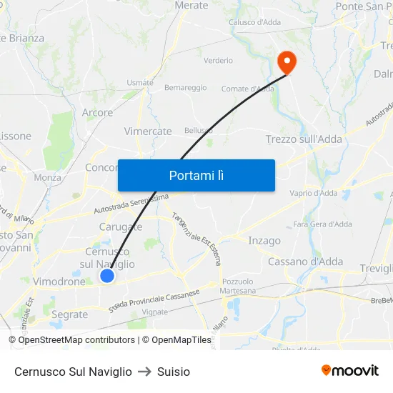 Cernusco Sul Naviglio to Suisio map
